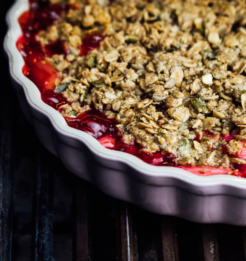 rhubarb crisp on the grill