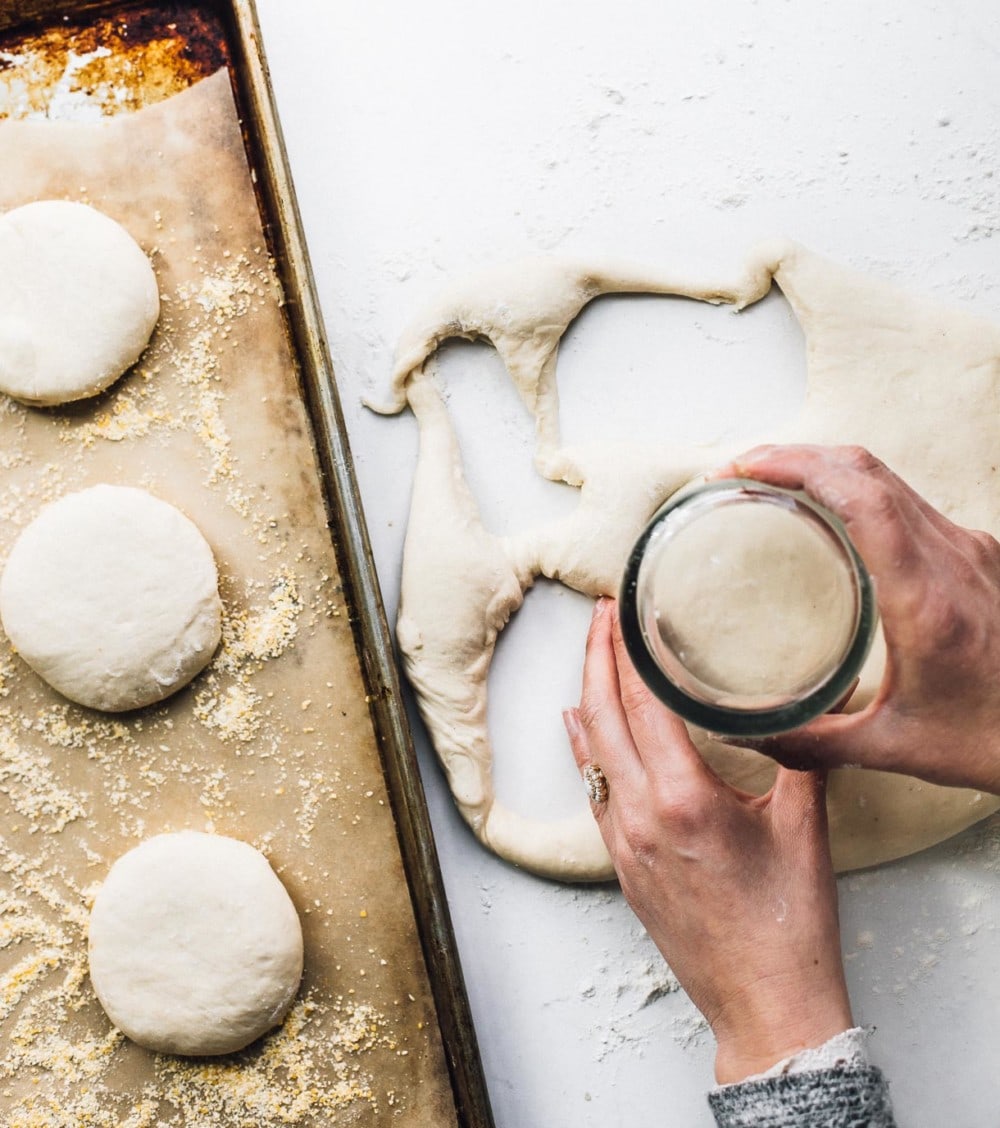 cutting out english muffins