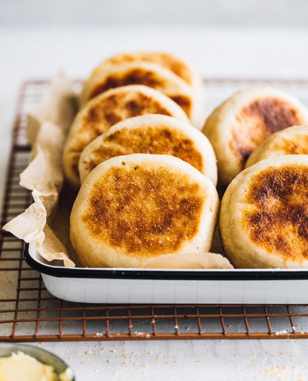 sourdough english muffins stacked