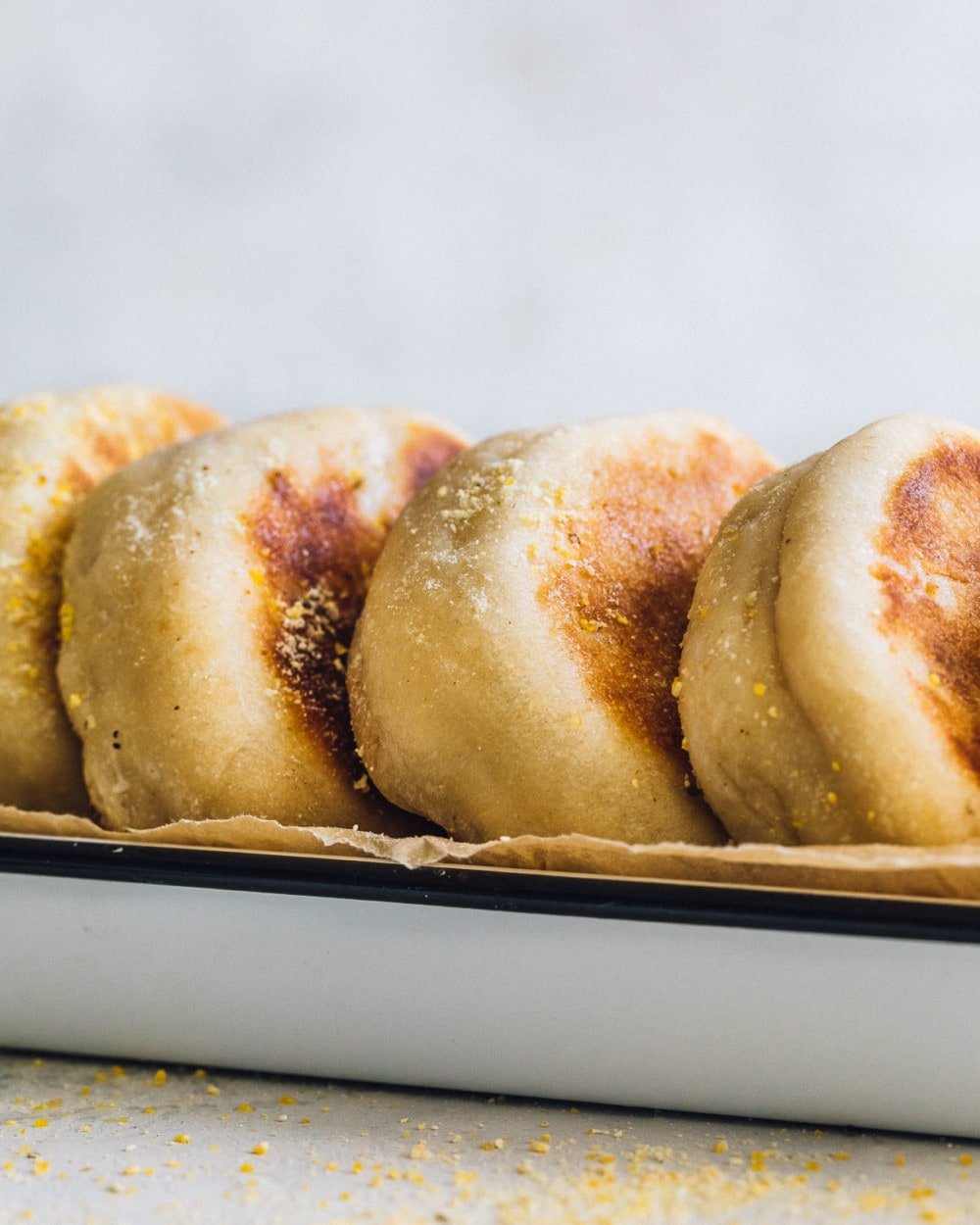 sourdough english muffins stacked