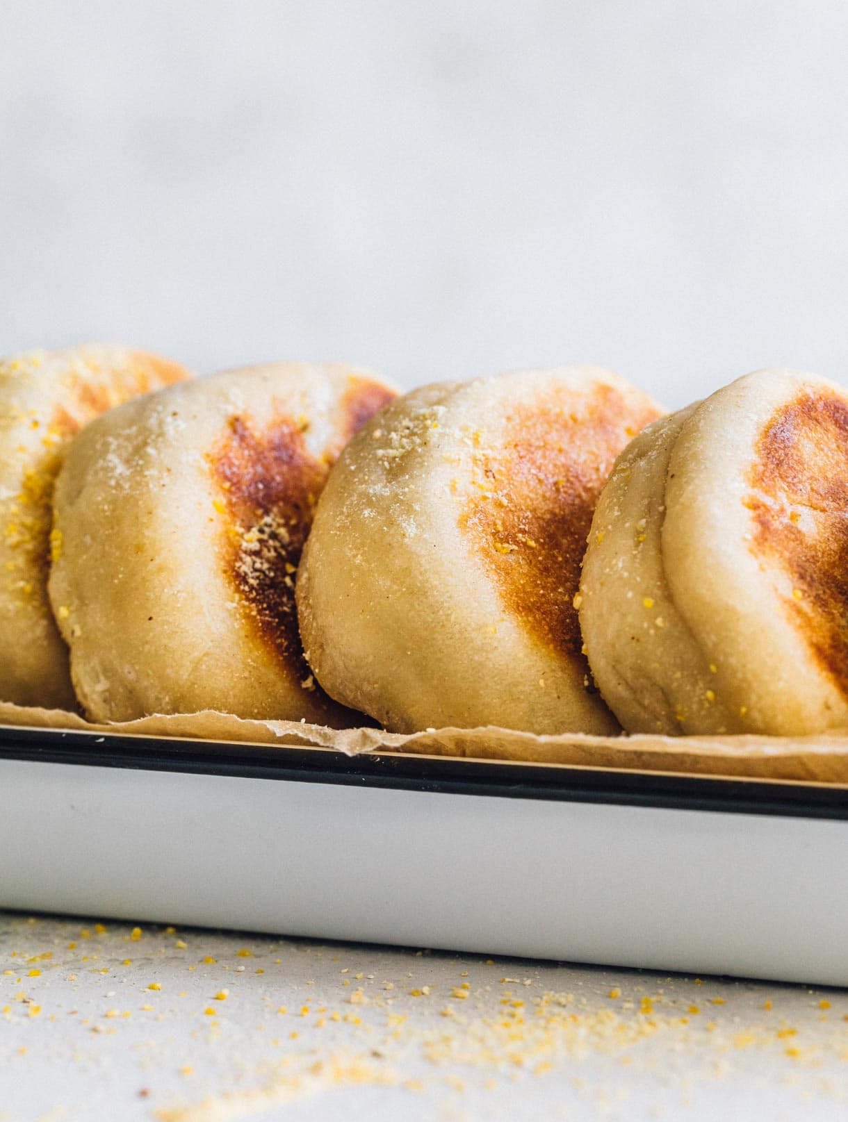 sourdough english muffins stacked