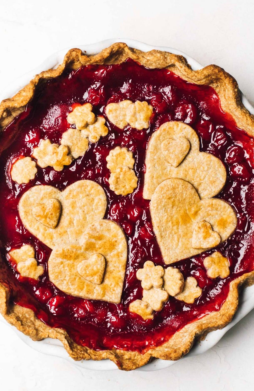 tart cherry pie with heart shape crust on top