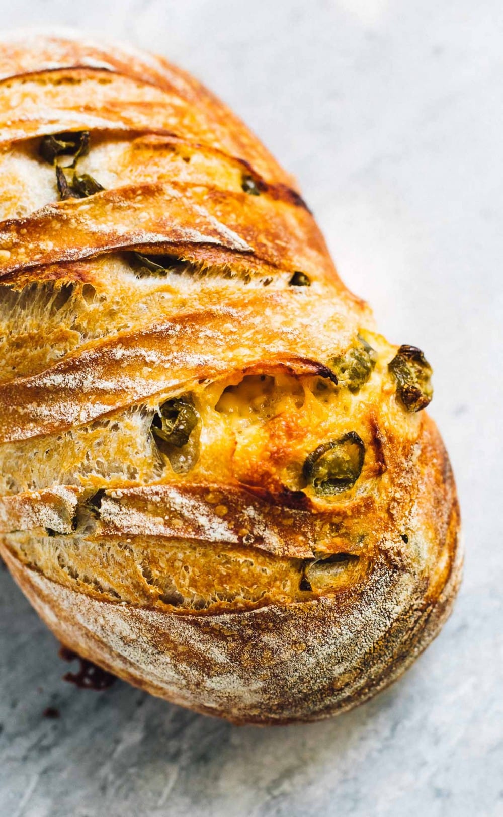 a loaf of jalapeno cheddar sourdough bread