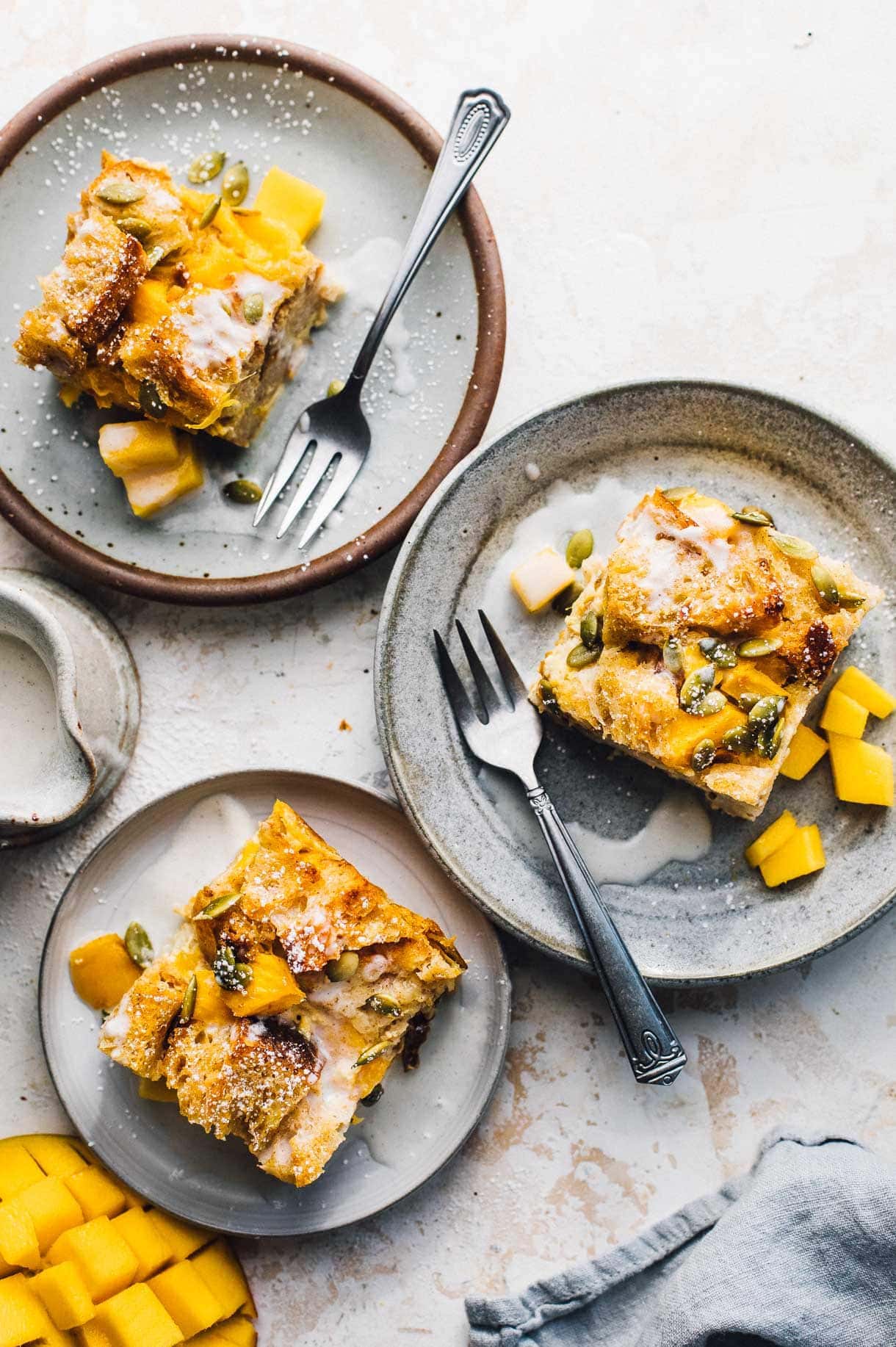 Sourdough Bread Pudding with Mango and Pepitas • Heartbeet Kitchen