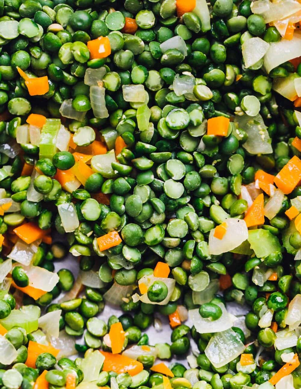 split pea soup ingredients, sauteed.