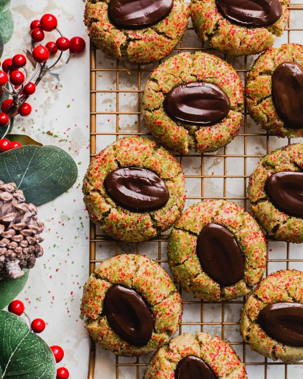 gluten free peanut butter blossoms on copper wire rack