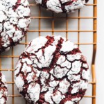 red velvet cookies on a copper wire rack