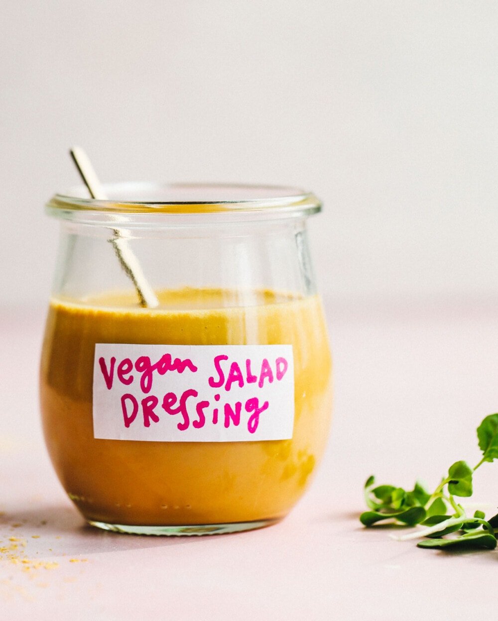 vegan salad dressing in a clear jar