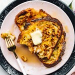 best sourdough french toast on pink plate
