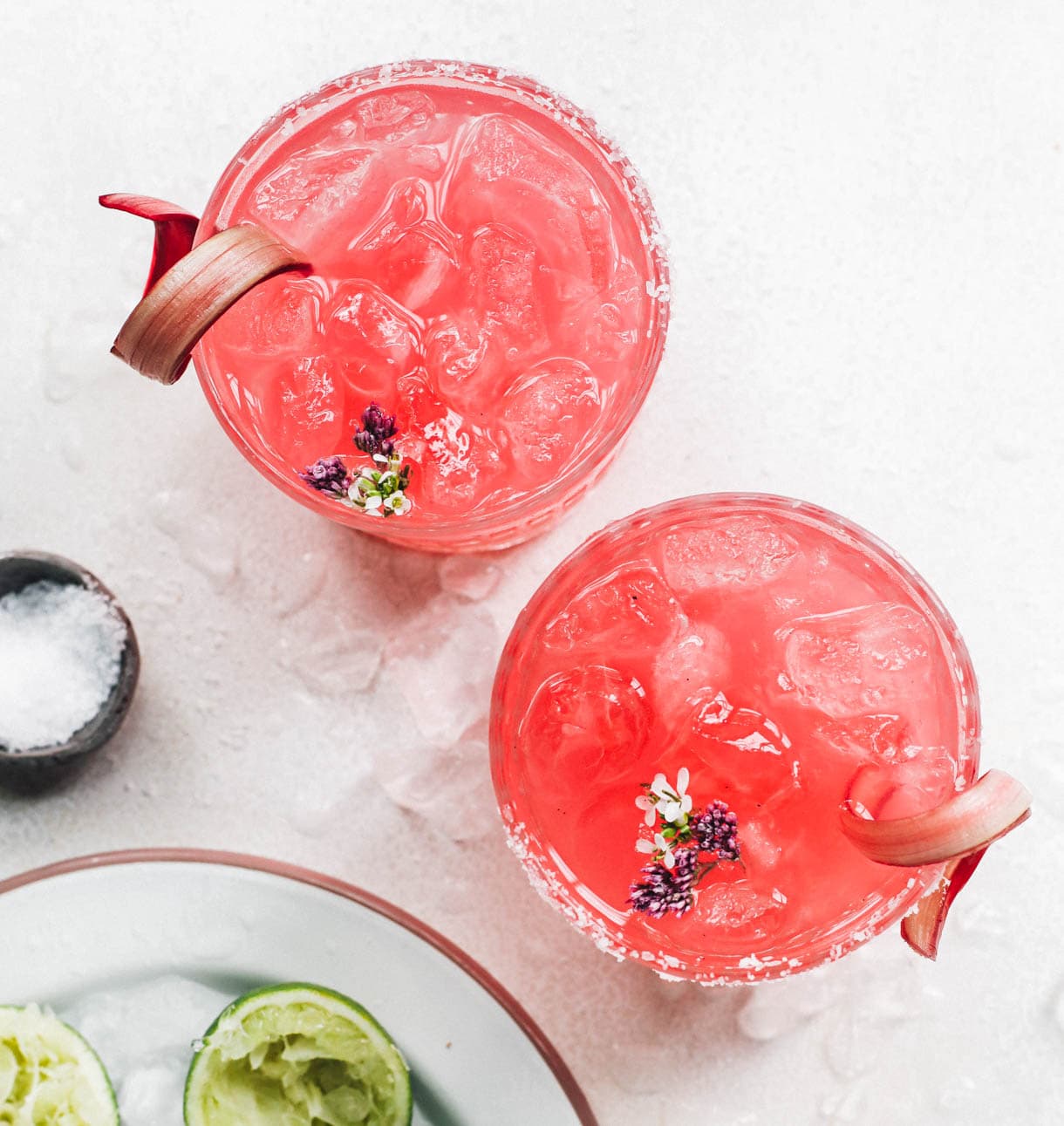 rhubarb margarita cocktails in a glass