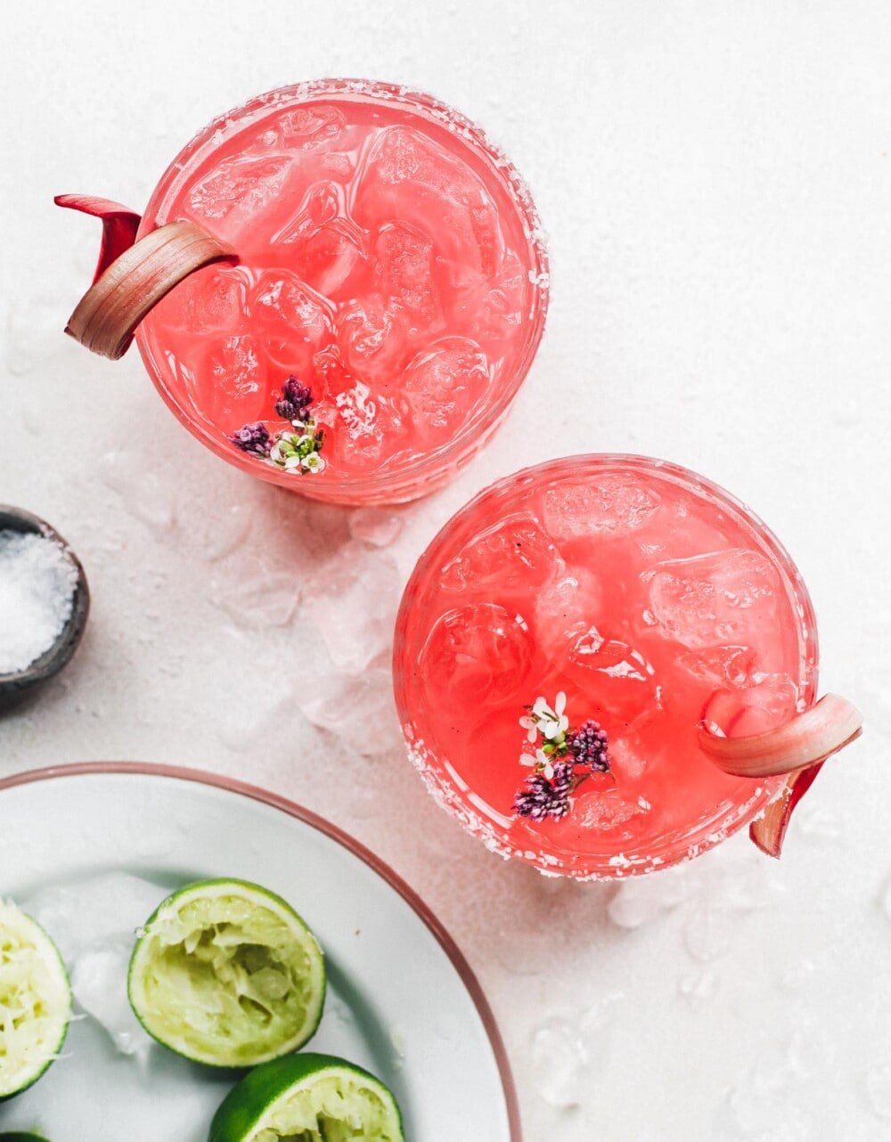 rhubarb margarita cocktails in a glass