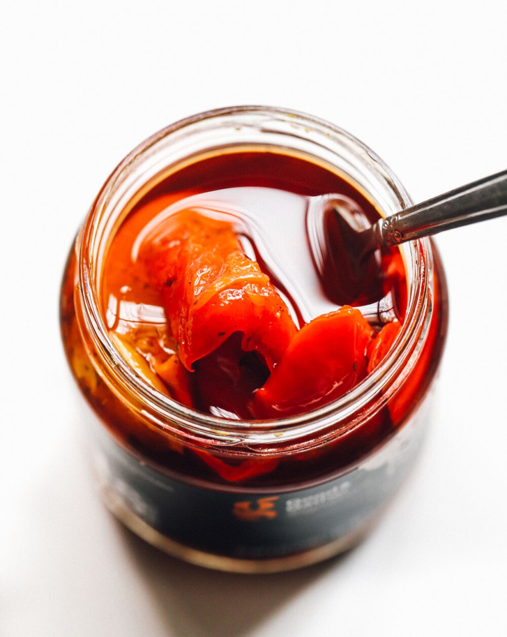 roasted red peppers in a jar