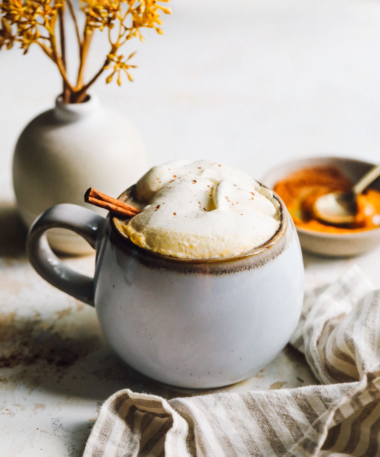 homemade pumpkin latte in mug