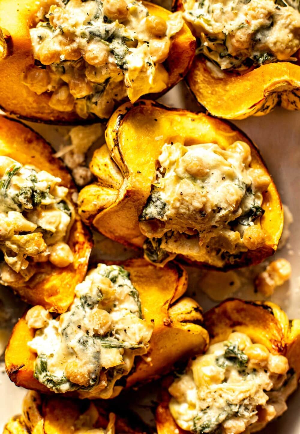 roasted carnival squash with chickpea filling