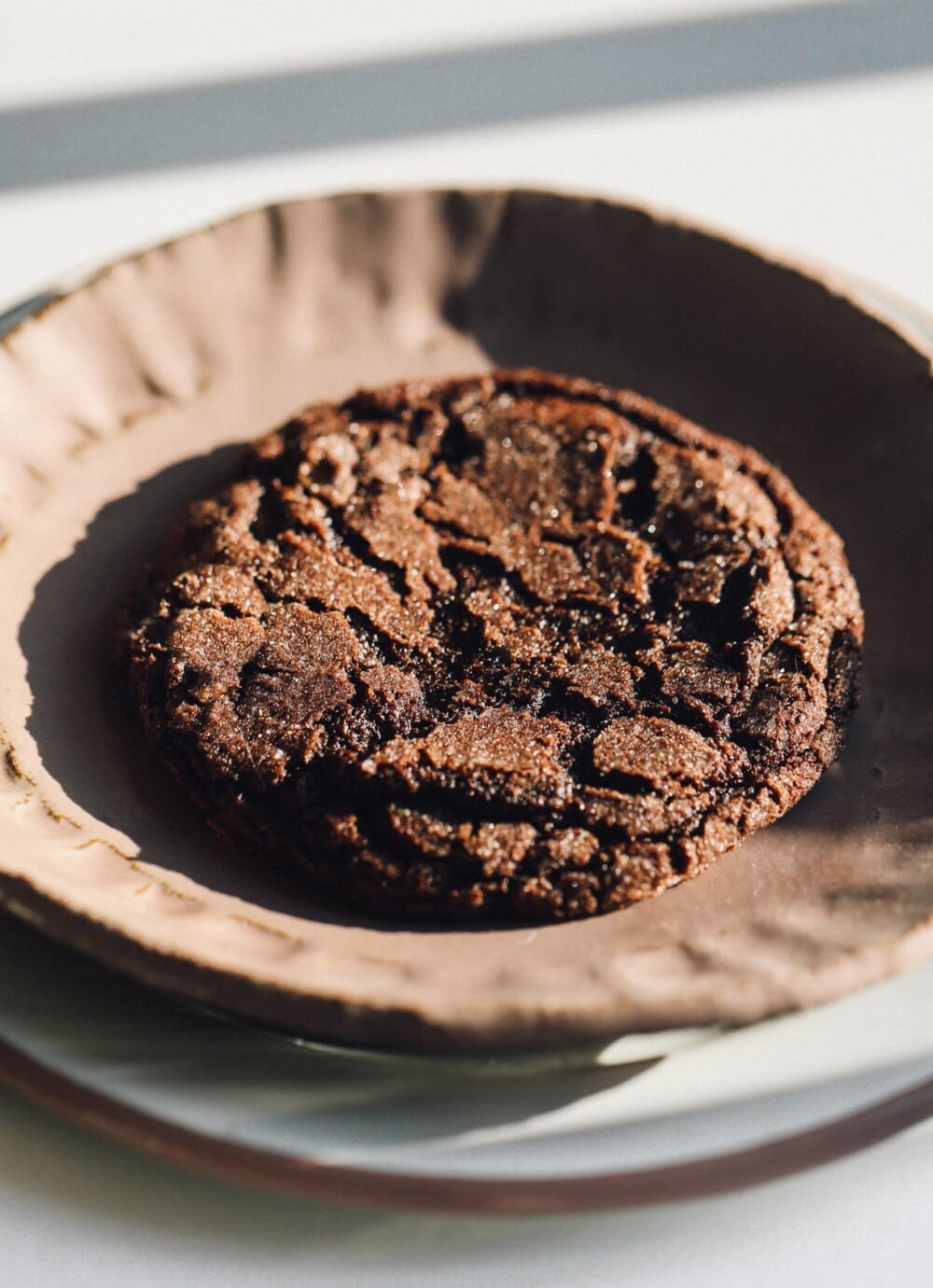 gluten free chocolate cookie on a pink plate