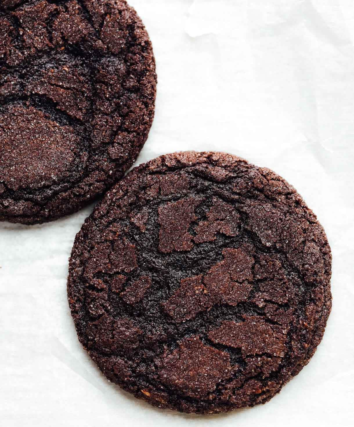 gluten free chocolate cookies on white parchment paper