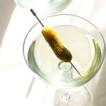 dill pickle martini in coupe glass