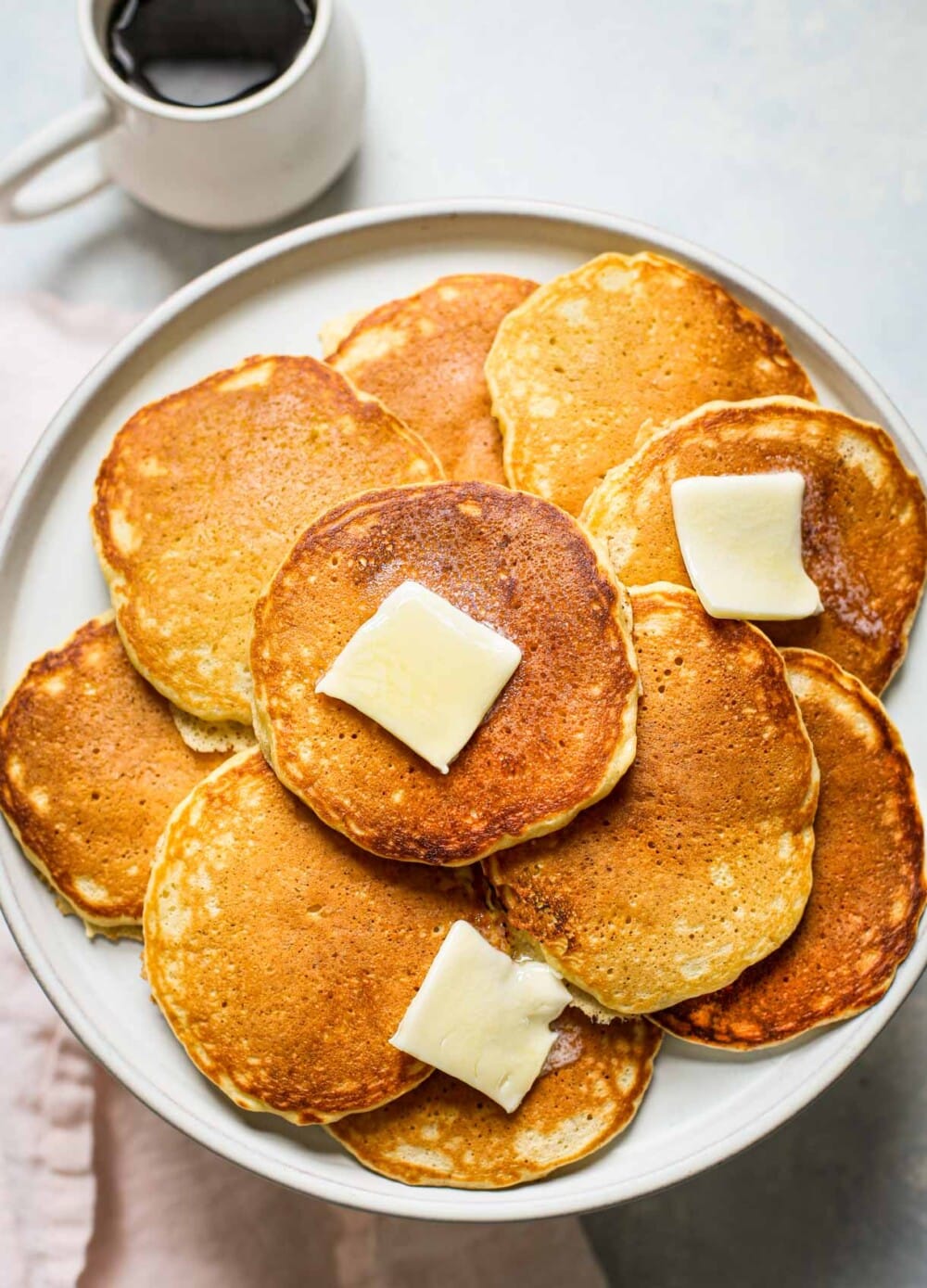 sourdough discard pancakes on white plate