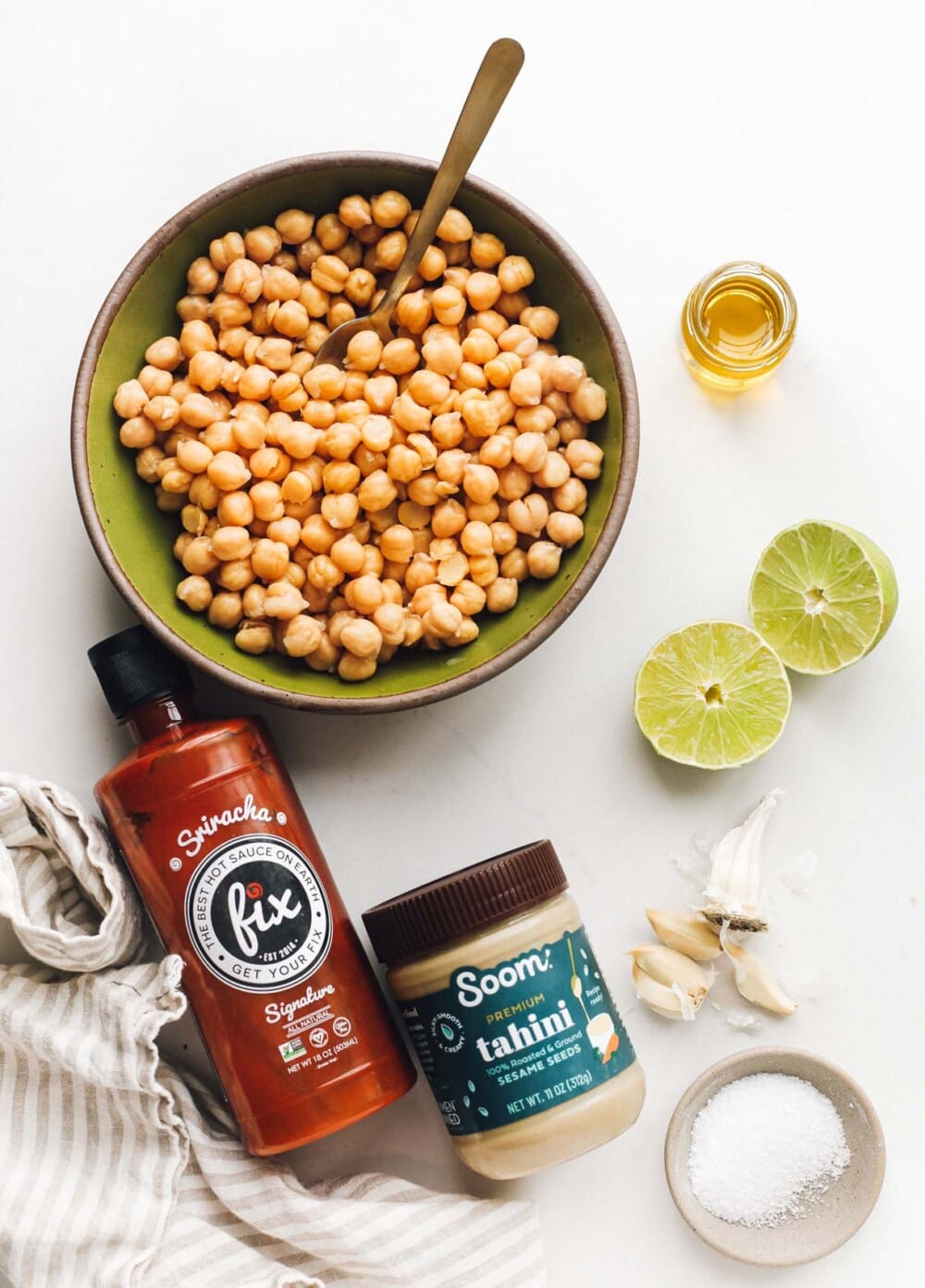 spicy hummus ingredients on white background.