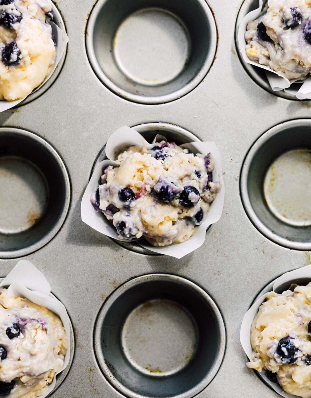 gluten-free blueberry muffins in tin