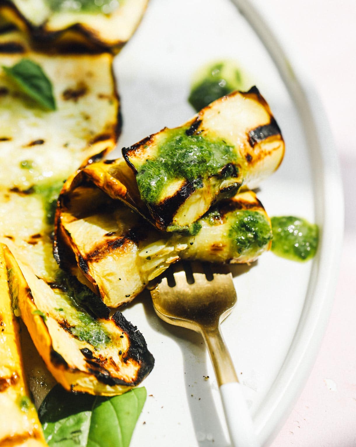 basil vinaigrette on grilled summer squash