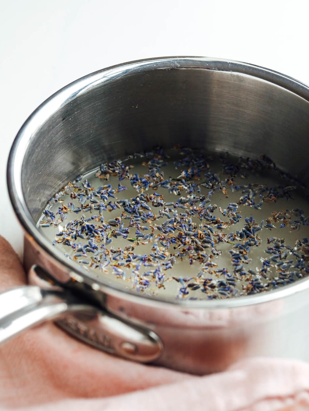 simmering lavender in a saucepan