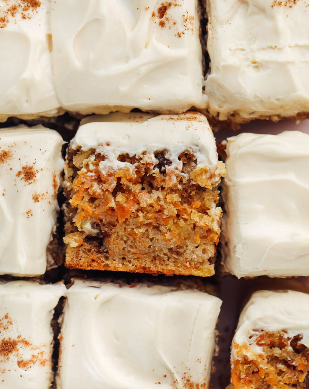 carrot cake bars cut into squares