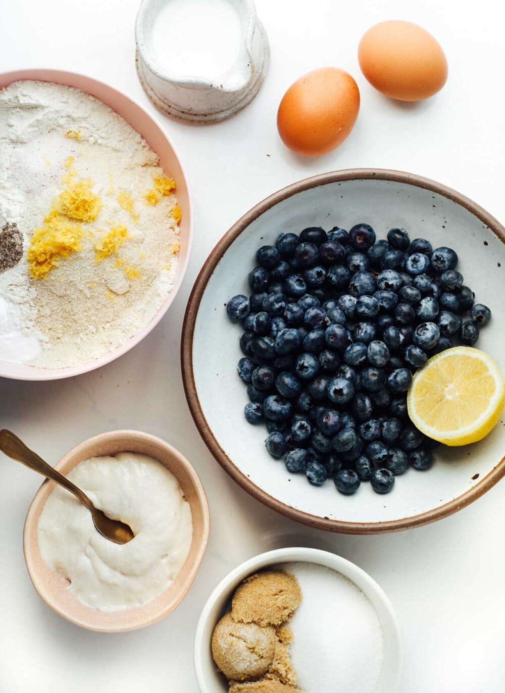 ingredients for lemon blueberry sourdough muffins
