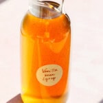 vanilla simple syrup in glass bottle with label