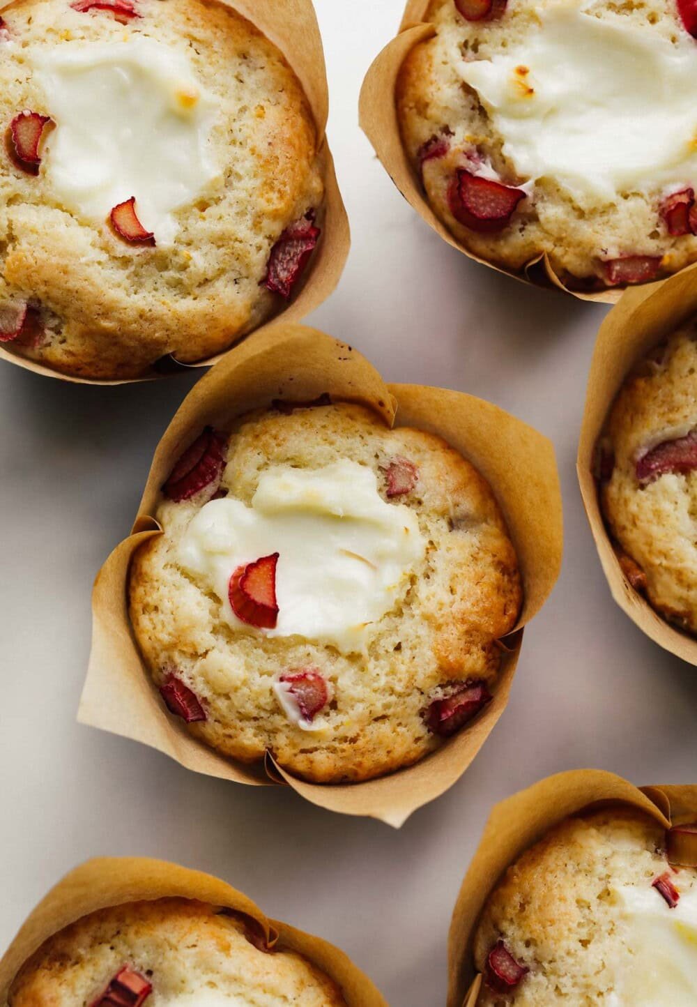 sourdough rhubarb muffins in liners
