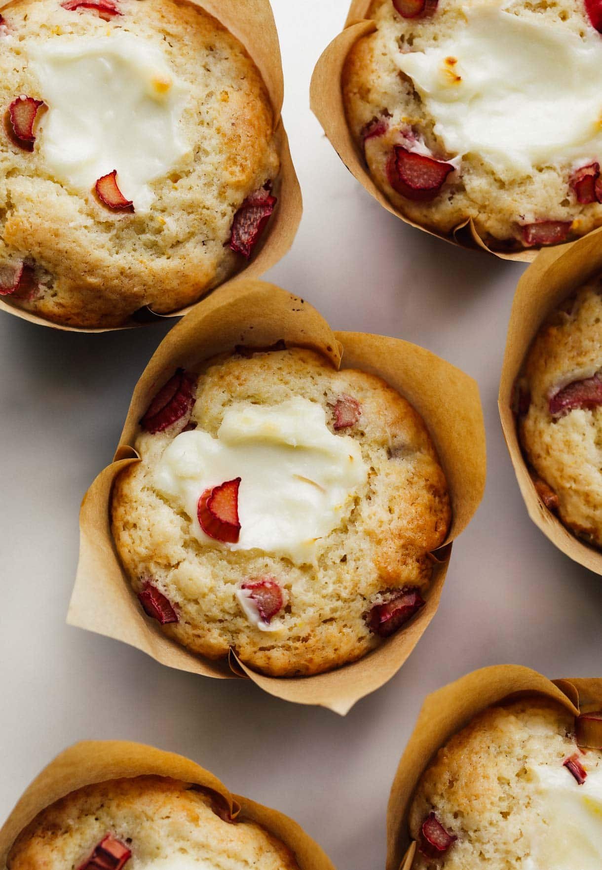 sourdough rhubarb muffins in liners