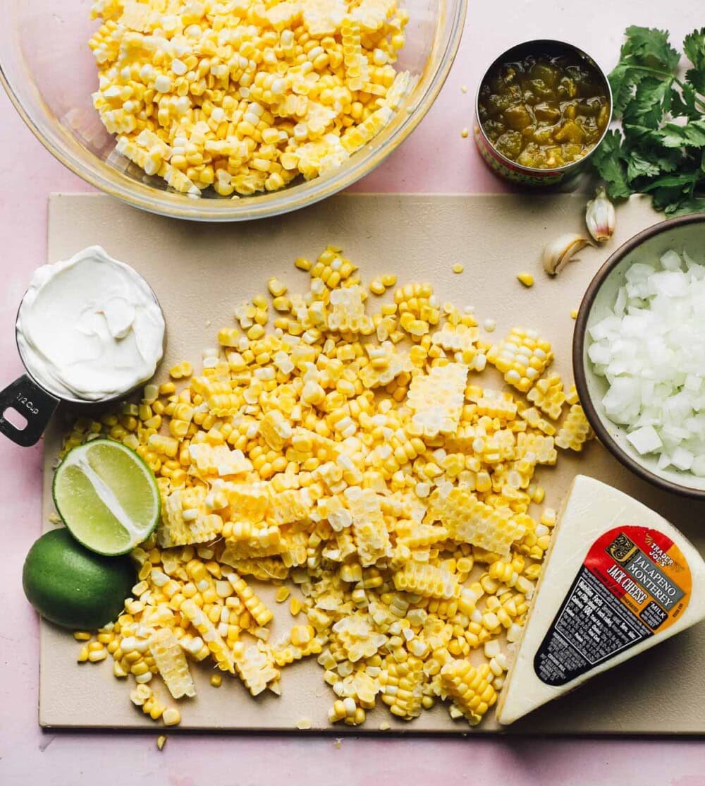 green chile sweet corn ingredients spread out