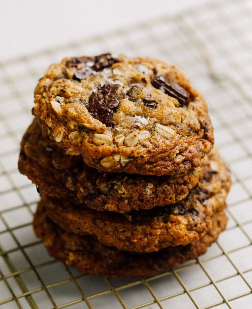 a stack of oatmeal chocolate chip cookies