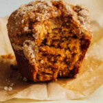 a bite out of sourdough muffin