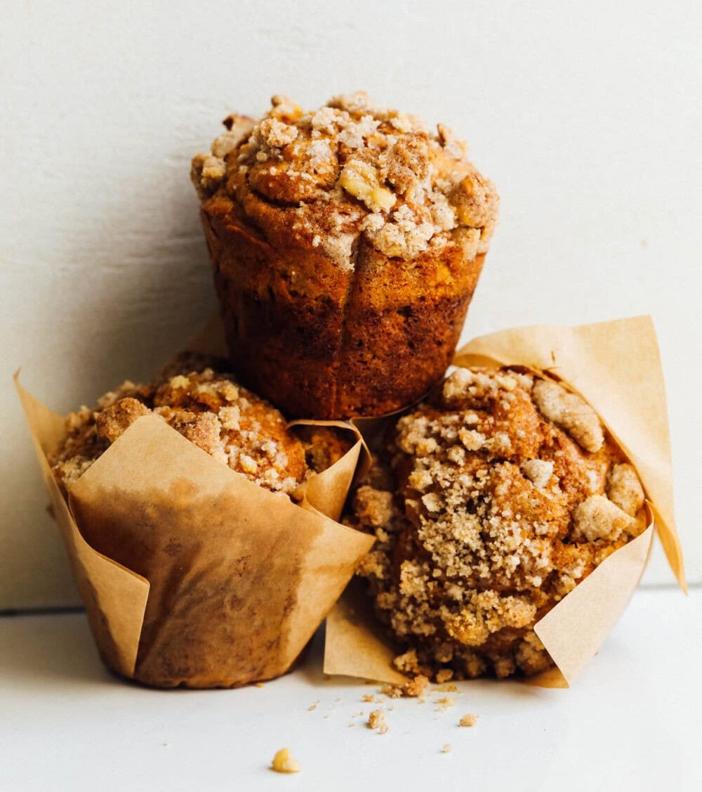 pumpkin sourdough muffins stacked
