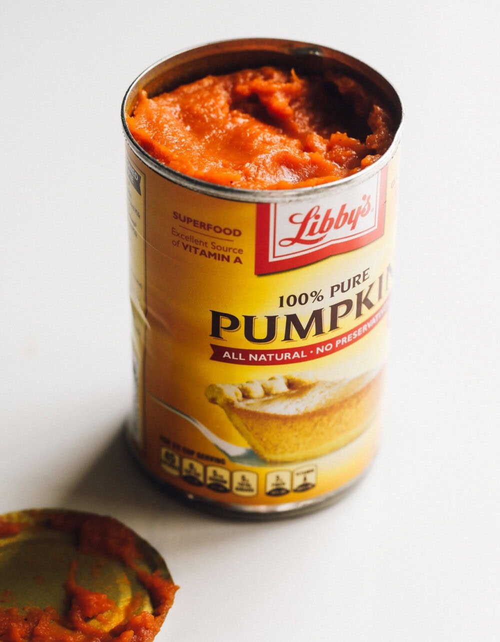 a can of libby's pumpkin puree, opened