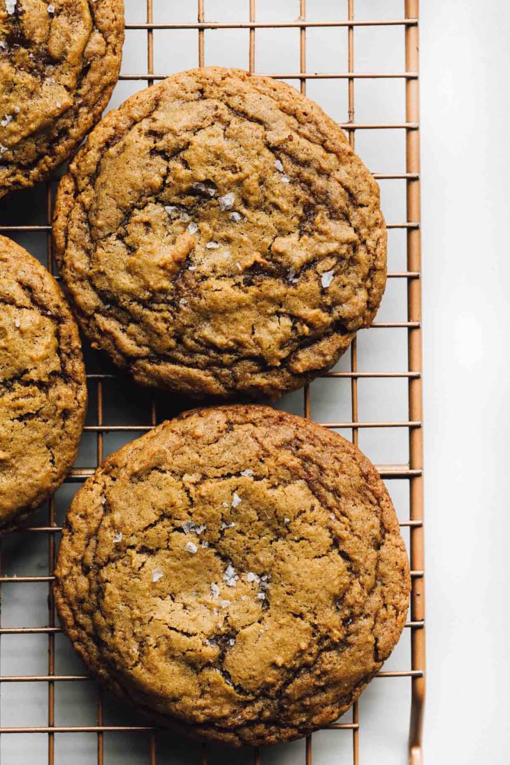 sourdough ginger molasses cookies on a wire rack