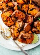 Hot Honey Smashed Sweet Potatoes