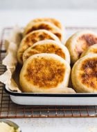 sourdough english muffins stacked