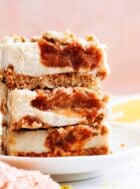 apple butter cheesecake bars, stacked